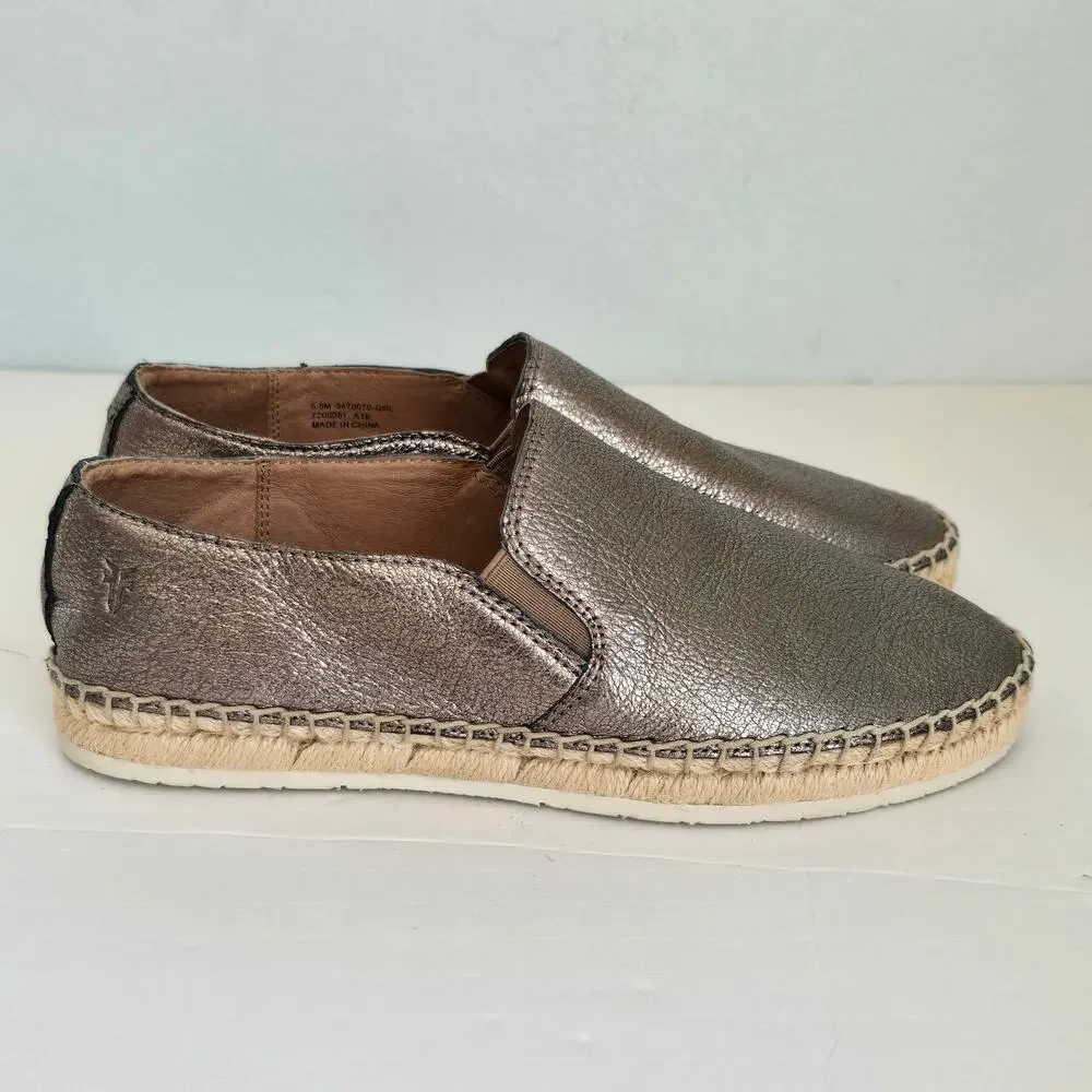 Frye Isbel Leather Espadrilles Women's 5.5M Metallic Gold Silver Summer Boho
